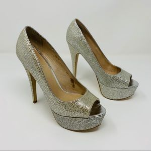 Aldo Peep Toe Glitter Platform Heels
